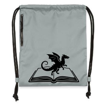Dragon sur un livre fantastique - Sac à cordon en polyester recyclé - gris fer délavé - Devant