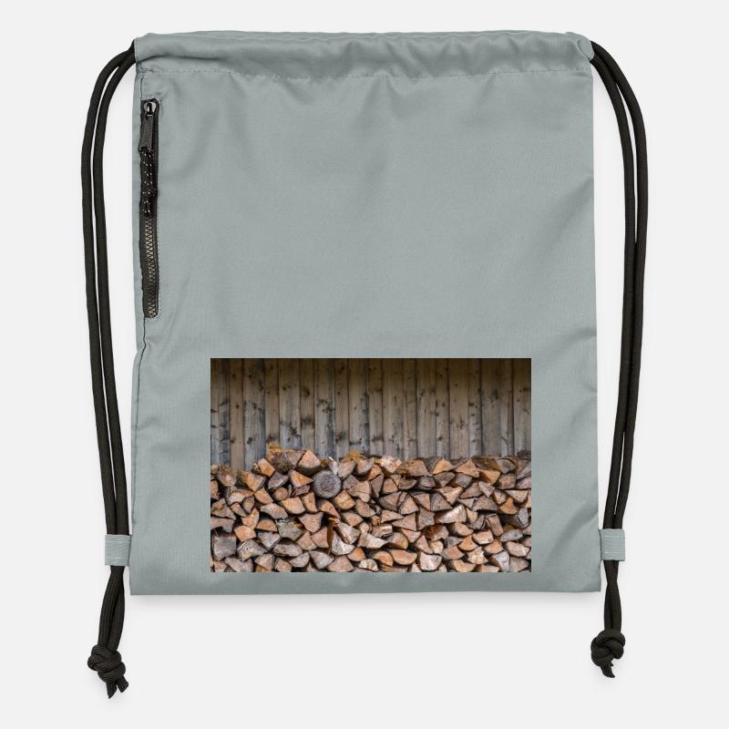 Look nature rustique en pile de bois - Affiche - Sac à cordon en polyester recyclé - gris fer délavé