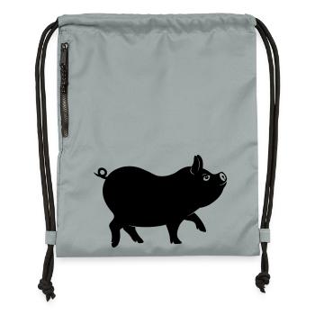Schweineschattenfigur mit lockigem Schwanz - Turnbeutel aus Recycling-Material - Steingrau mineral wash - Vorne