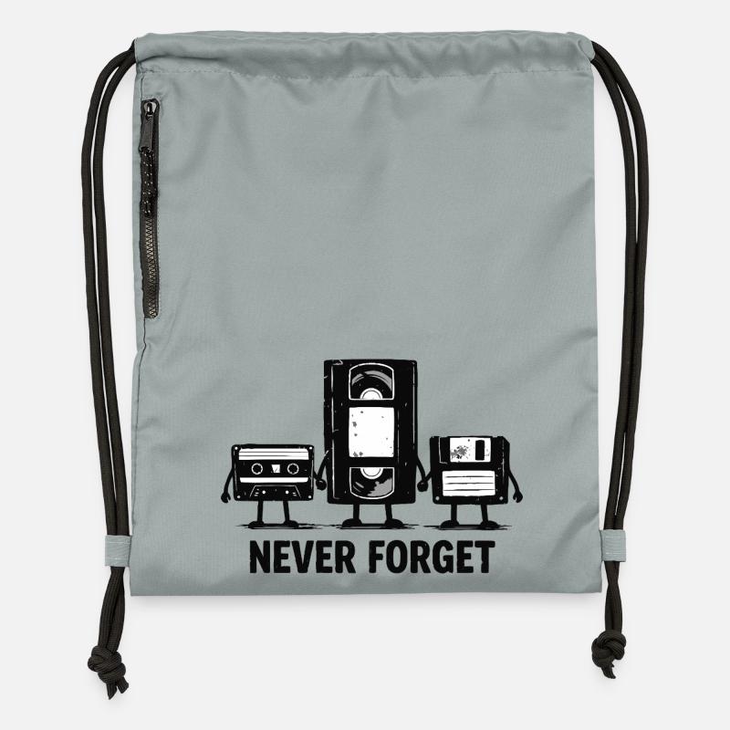 Never Forget Retro Tech - Gymsac made from recycled material - mineral charcoal grey
