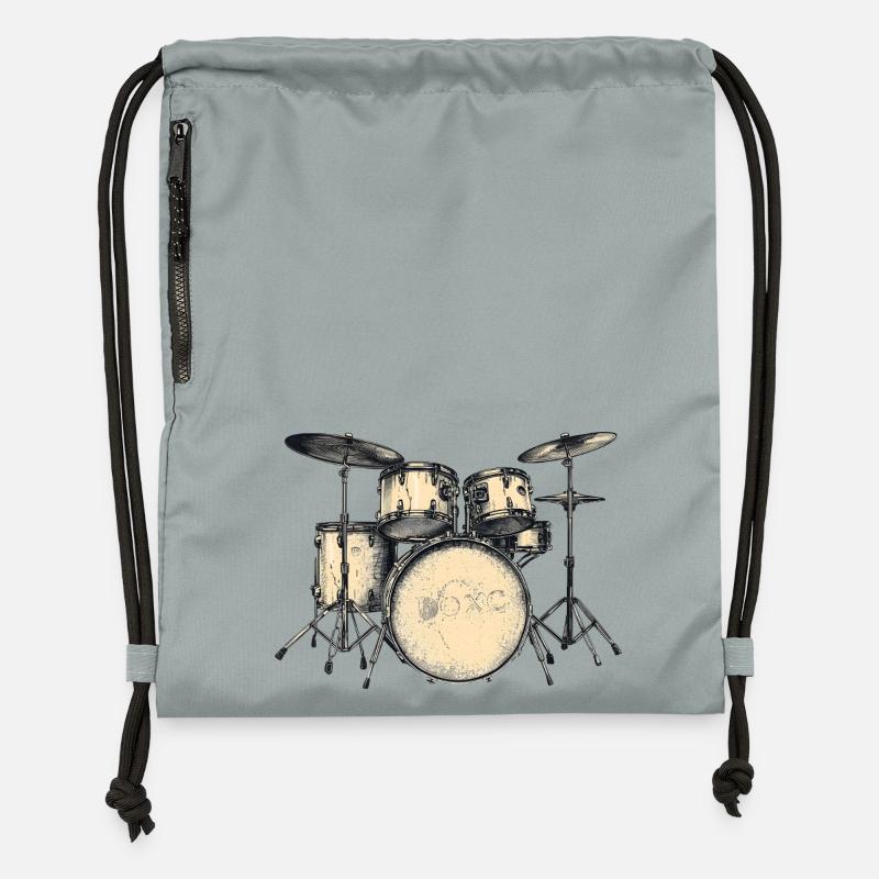 Conception de tambour à bascule pour les mélomanes - Sac à cordon en polyester recyclé - gris fer délavé