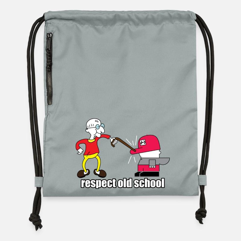 Respect : Dessin animé à l’ancienne - Sac à cordon en polyester recyclé - gris fer délavé