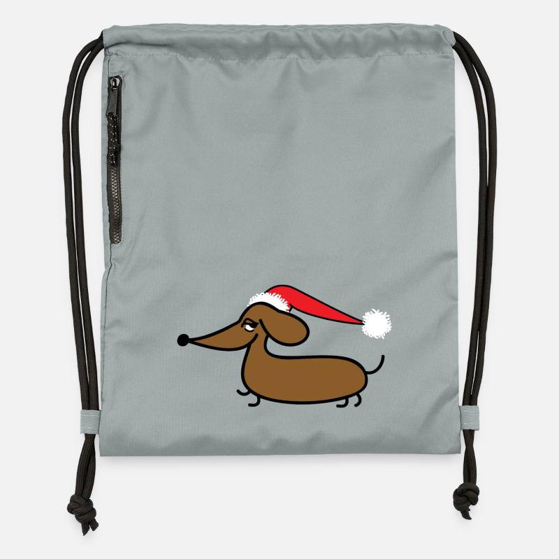 Teckel avec Bonnet de Noel - Sac à cordon en polyester recyclé - gris fer délavé
