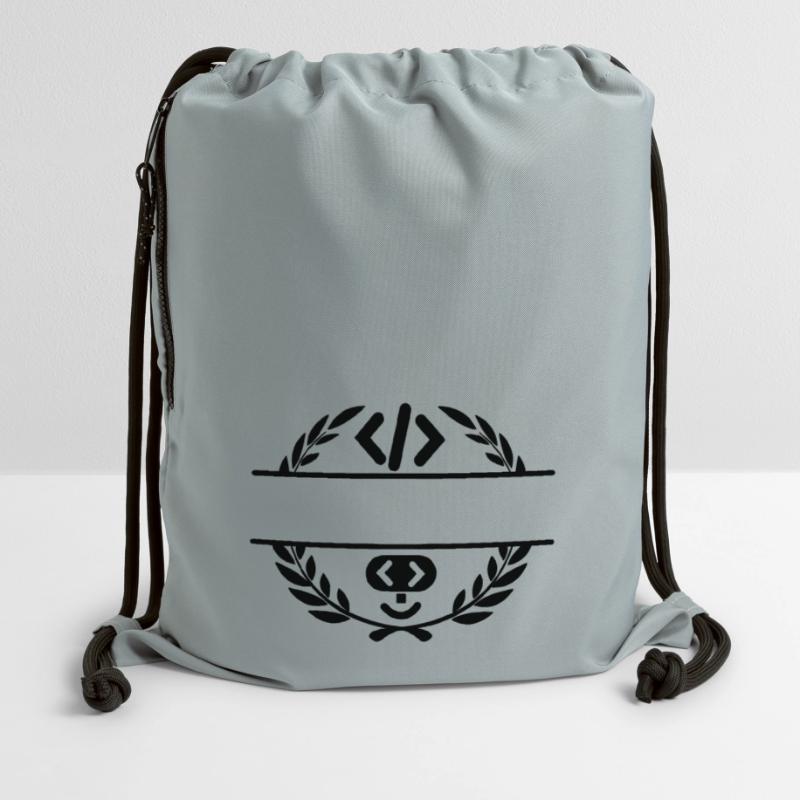 Code logo and code smiley in laurel wreath Gymsac made from recycled material