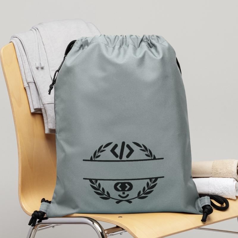 Code-Logo und Code-Smiley im Lorbeerkranz Turnbeutel aus Recycling-Material