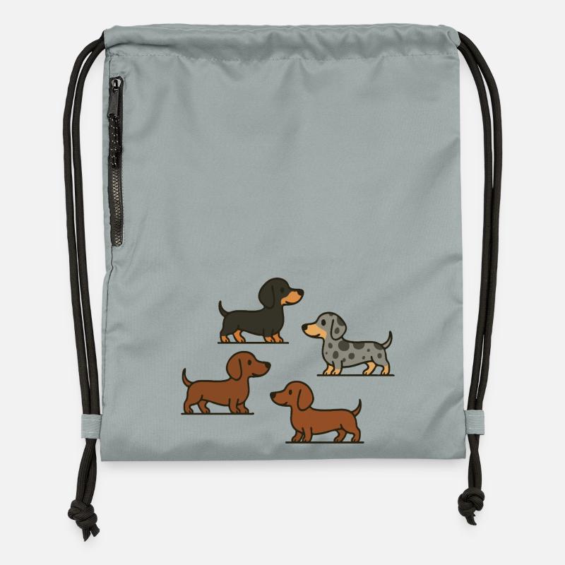 Quatuor teckel : Spotted & Solid - Sac à cordon en polyester recyclé - gris fer délavé