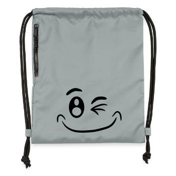 Comic Gesicht Lustig Smiley Zwinkern - Turnbeutel aus Recycling-Material - Steingrau mineral wash - Vorne