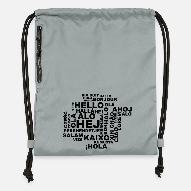 Hello in 29 languages - Gymsac made from recycled material - mineral charcoal grey