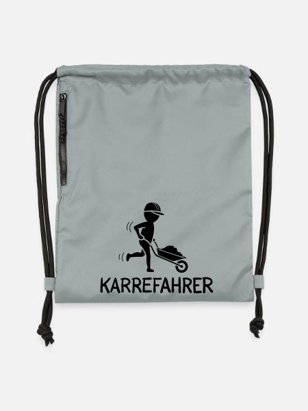 Bauarbeiter mit Schubkarre – KARREFAHRER - Turnbeutel aus Recycling-Material - Steingrau mineral wash