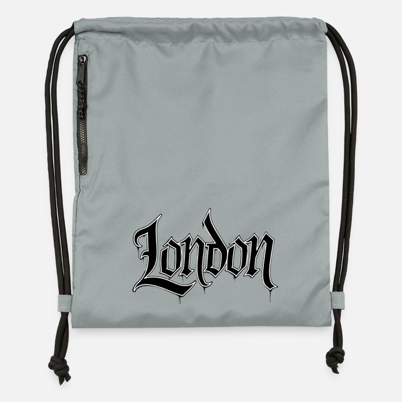 Conception typographique graphique de Londres - Sac à cordon en polyester recyclé - gris fer délavé