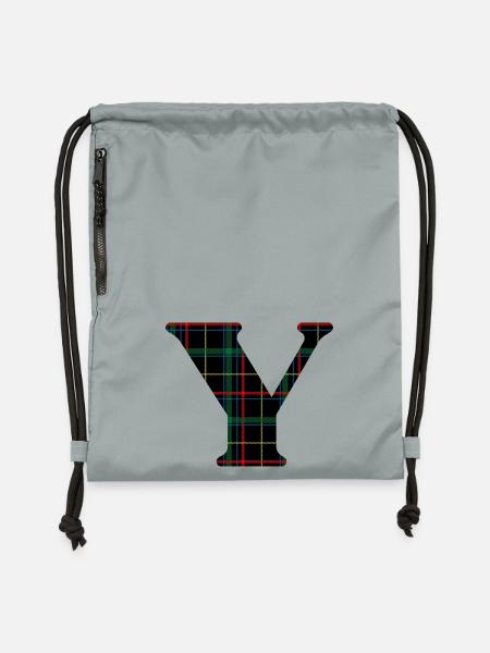 Monogram y Schottischer Tartan - Turnbeutel aus Recycling-Material - Steingrau mineral wash