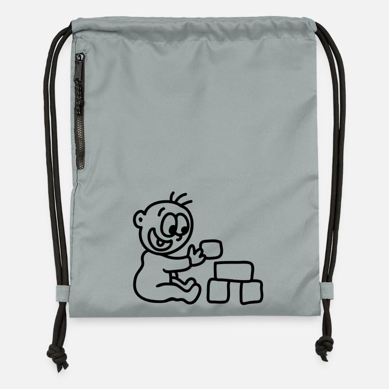 Bébé - blocs de construction - ligne - Sac à cordon en polyester recyclé - gris fer délavé