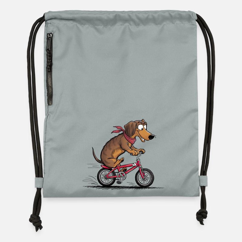 Teckel avec vélo - Sac à cordon en polyester recyclé - gris fer délavé