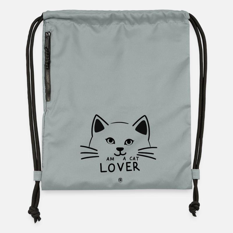 Linear Lover Cat Silhouette - Gymsac made from recycled material - mineral charcoal grey