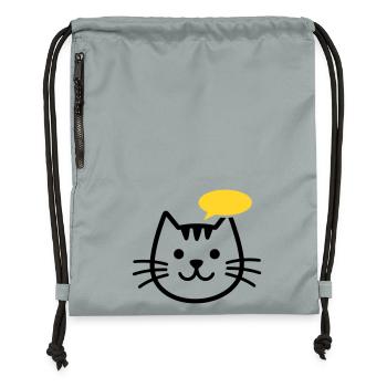 Cat head with yellow speech bubble - Gymsac made from recycled material - mineral charcoal grey - Front