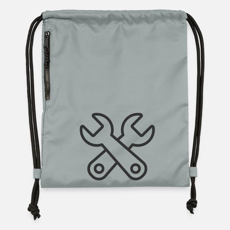 Minimaliste Outils Croisés Ligne Art Icône - Sac à cordon en polyester recyclé - gris fer délavé