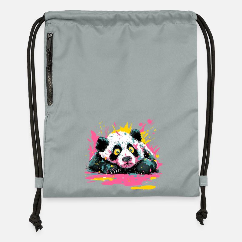 Panda Splash Pop Art Paint Splash - Gymsac made from recycled material - mineral charcoal grey