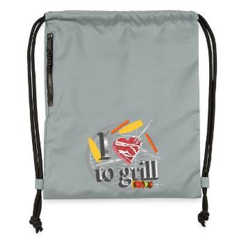 A barbecue with corn, sausages & meat in the shape of a heart - Gymsac made from recycled material - mineral charcoal grey - Front