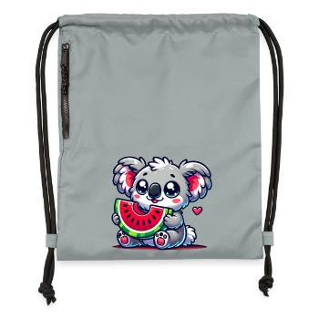 L’adorable koala déguste un morceau de pastèque - Sac à cordon en polyester recyclé - gris fer délavé - Devant