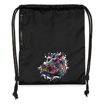 Éclaboussure de peinture hippopotame coloré - Sac à cordon en polyester recyclé - military green - Devant