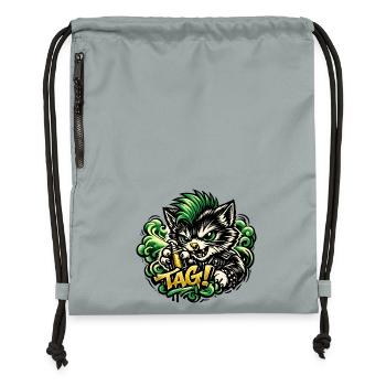 Aggressives Katzen Graffiti - Turnbeutel aus Recycling-Material - Steingrau mineral wash - Vorne