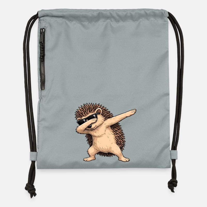 Dabbing hedgehog - Gymsac made from recycled material - mineral charcoal grey