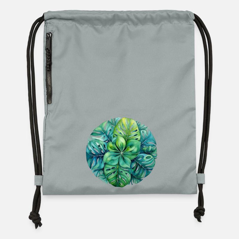 Monstera Mandala - Sac à cordon en polyester recyclé - gris fer délavé