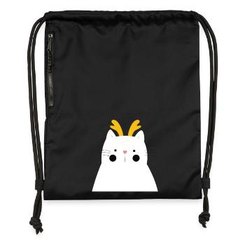 Chat blanc aux bois dorés - Sac à cordon en polyester recyclé - military green - Devant
