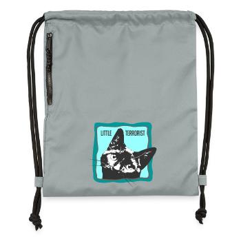 Portrait de chat avec slogans - Sac à cordon en polyester recyclé - gris fer délavé - Devant