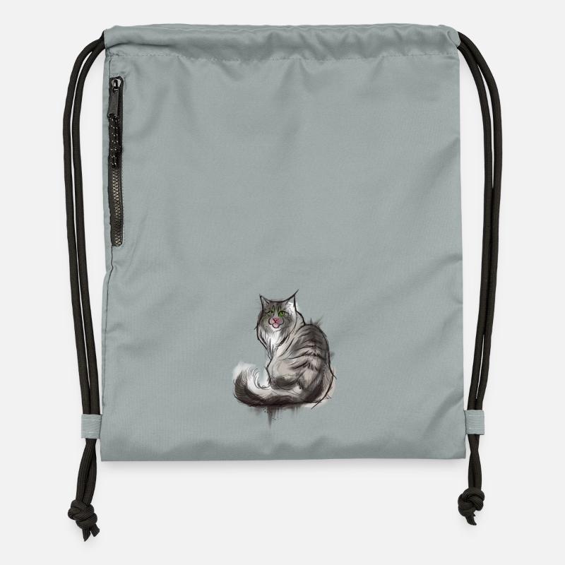 Chat des forêts norvégiennes - Sac à cordon en polyester recyclé - gris fer délavé