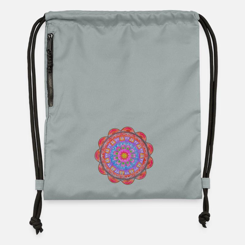 Explosion de couleurs du Cercle Mandala - Sac à cordon en polyester recyclé - gris fer délavé