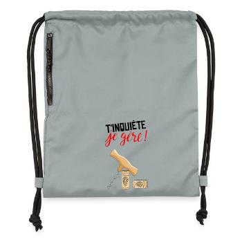 T'inquiète je gère - Sac à cordon en polyester recyclé - gris fer délavé - Devant