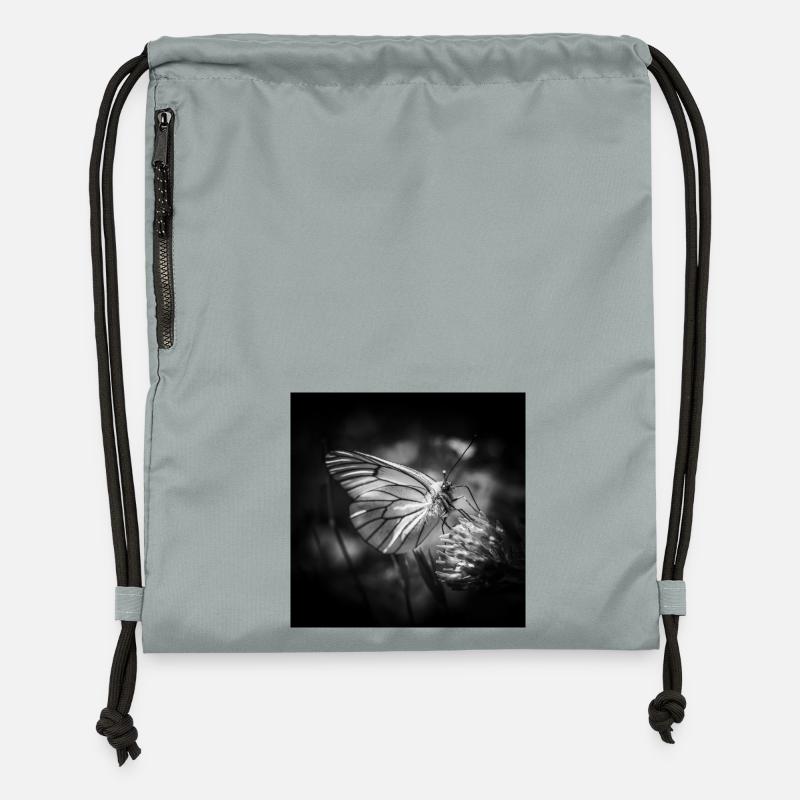 Papillon gros plan affiche noir et blanc - Sac à cordon en polyester recyclé - gris fer délavé