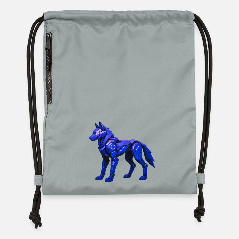 Futuristic Digital Wolf Illustration - Gymsac made from recycled material - mineral charcoal grey