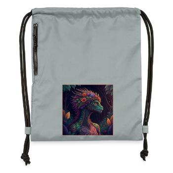 Mythical Jungle Dragon Illustration - Gymsac made from recycled material - mineral charcoal grey - Front