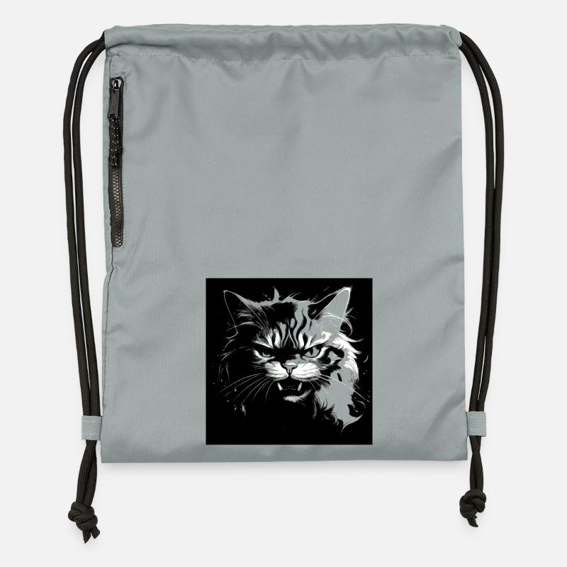 Chat en colère - Sac à cordon en polyester recyclé - gris fer délavé