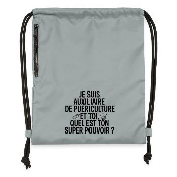 Auxiliaire Puériculture Mon Super Pouvoir - Sac à cordon en polyester recyclé - gris fer délavé - Devant