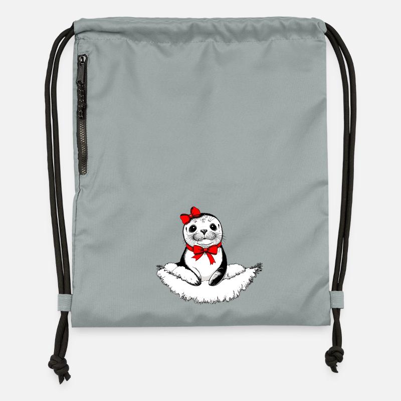 Phoque Bow-tiful – Édition de Noël - Sac à cordon en polyester recyclé - gris fer délavé