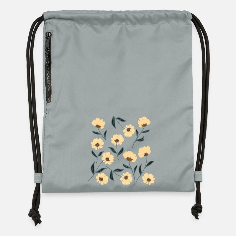 Cream Blossoms Floral Vine Pattern - Gymsac made from recycled material - mineral charcoal grey