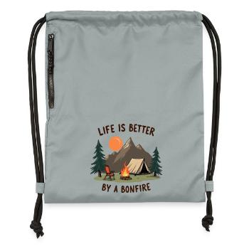 Life is better by a Bonfire Camping Adventure - Gymsac made from recycled material - mineral charcoal grey - Front