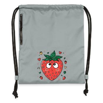 Kawaii Erdbeere mit neugierigen Augen - Turnbeutel aus Recycling-Material - Steingrau mineral wash - Vorne