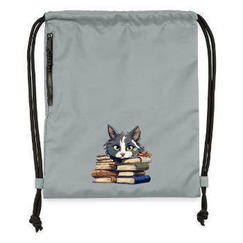 Bücherstapel Katze Bibliophile - Turnbeutel aus Recycling-Material - Steingrau mineral wash - Vorne