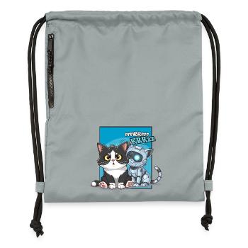 Katze und Roboter, Humor, Cartoon, Comics - Turnbeutel aus Recycling-Material - Steingrau mineral wash - Vorne