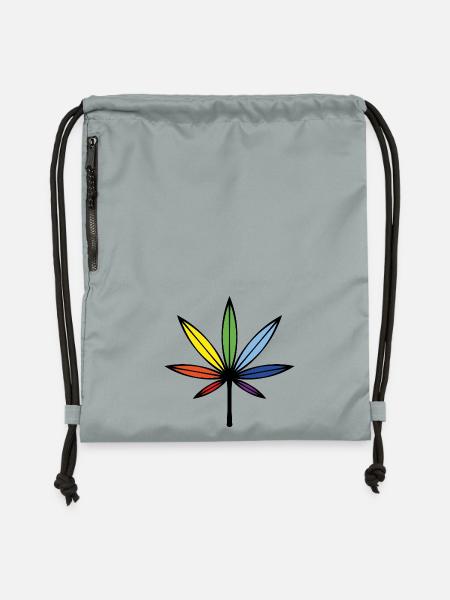 Cannabis / Marihuana / Hanf (Outline / Rainbow) - Turnbeutel aus Recycling-Material - Steingrau mineral wash