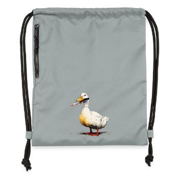 Canard avec un couteau dans le bec - Sac à cordon en polyester recyclé - gris fer délavé - Devant