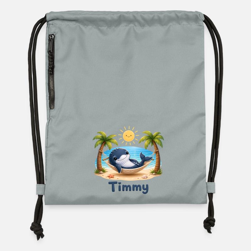 Timmy la baleine au hamac de la plage - Sac à cordon en polyester recyclé - gris fer délavé