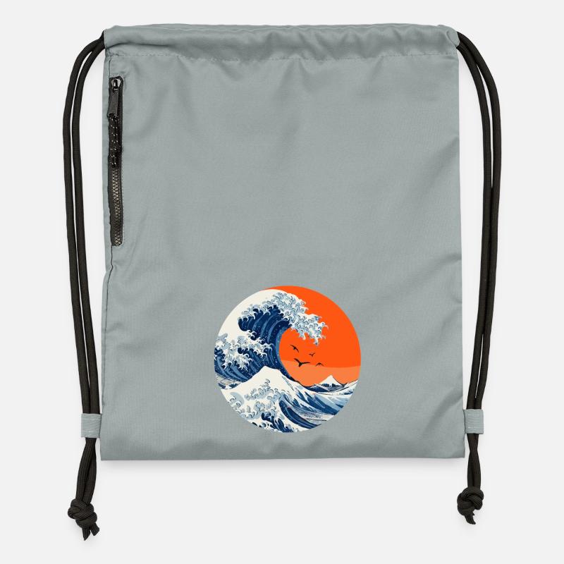 Kanagawa Wave Japan Retro Sunset - Sac à cordon en polyester recyclé - gris fer délavé