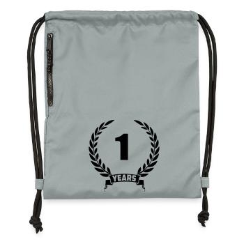 Laurel wreath 1 year with number and banner year - Gymsac made from recycled material - mineral charcoal grey - Front