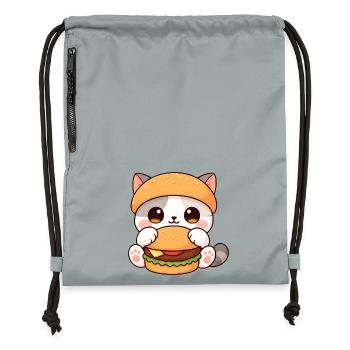 Mignon dessin animé chat burger amateur de restauration rapide - Sac à cordon en polyester recyclé - gris fer délavé - Devant