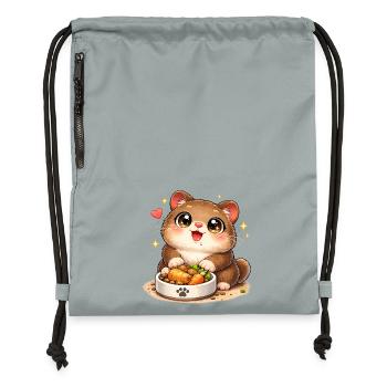 Cuddly kitten with food bowl - Gymsac made from recycled material - mineral charcoal grey - Front